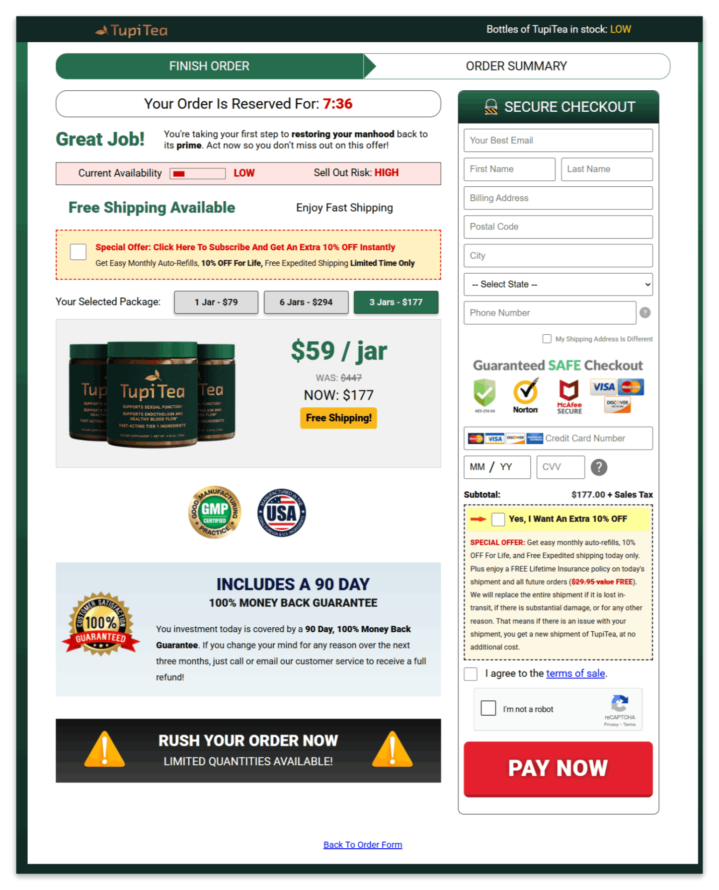 Tupi Tea Secure Checkout Page